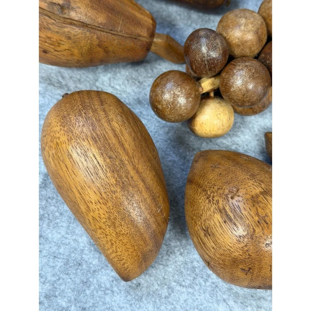 Vintage Hand Carved Assorted Wooden Fruit 9 pieces Philippines‎